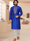 Blue Colour Exclusive Festive Wear Art Silk Embroidery Work Kurta Pajama Mens Collection 32001